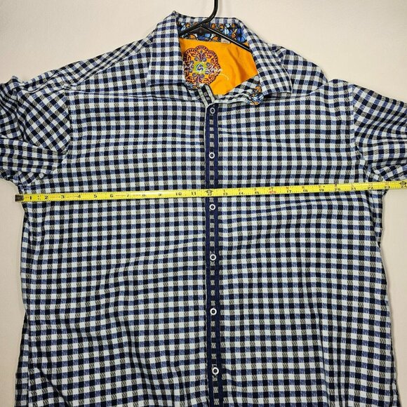 Robert Graham Button Up Shirt Men's Size L Blue Plaid Stained Glass Flip Cuff - Picture 12 of 13
